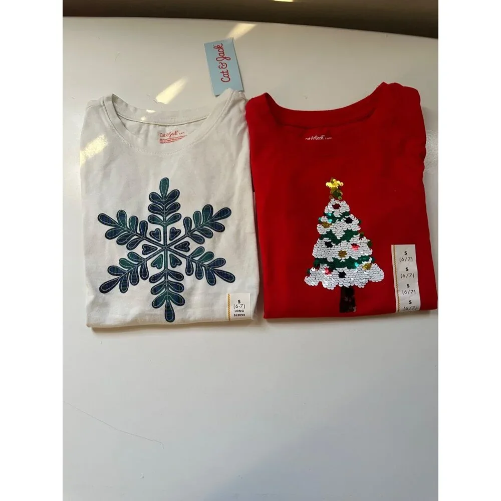 Cat & Jack Girl long sleeve graphic set of 2 size S (6-7) NWT